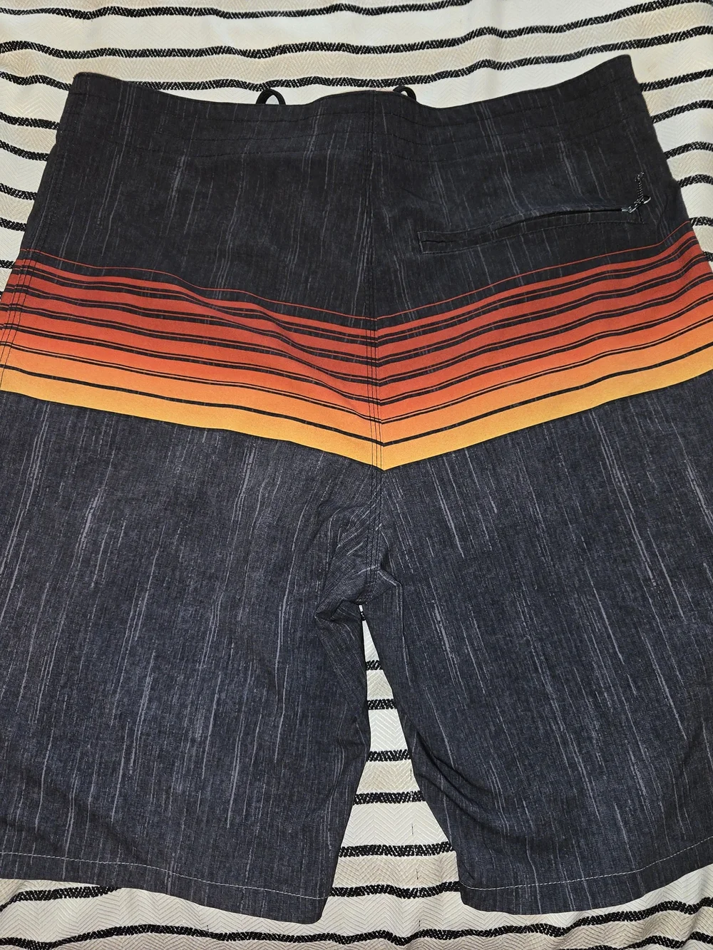 Men's Striped Sunset Board Shorts - Black with Orange/Yellow Stripe